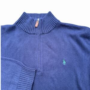 Polo Ralph Lauren Men's XXL Quarter-Zip Pullover Navy Green Pony 100% Cotton